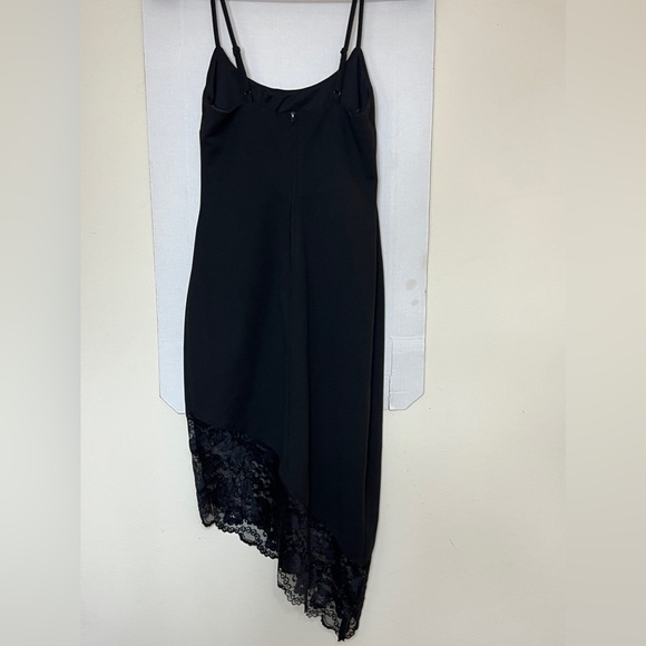 Black Y2K Midi Dress Lace Trim Asymmetrical Spaghetti Straps Size 3/4 Next/Up - Picture 4 of 9